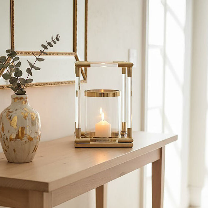Orsina Lucita Small Gold Candle Holder - Acrylic and Steel Accent