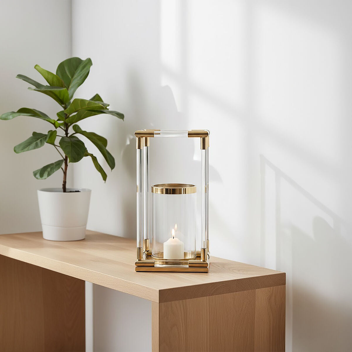 Orsina Lucita Large Gold Candle Holder – Acrylic and Steel Pillar Stand