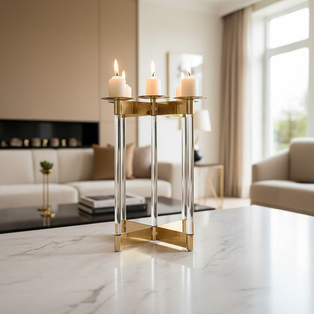 Orsina Lucita Gold Candelabra – 5-Light Stainless Steel Centerpiece