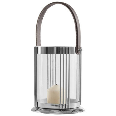 Orsina Astro Small Silver Lantern – Modern Steel and Glass Candleholder
