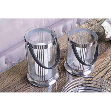 Orsina Astro Small Silver Lantern – Modern Steel and Glass Candleholder
