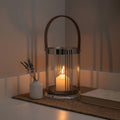 Orsina Astro Small Silver Lantern – Modern Steel and Glass Candleholder
