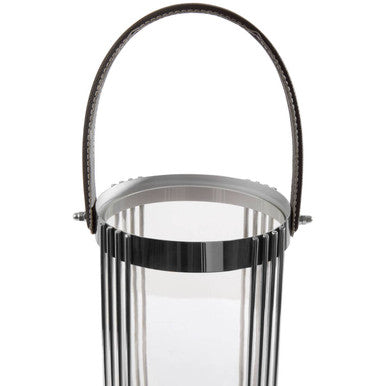 Orsina Astro Large Silver Lantern | Modern Steel and Glass with Leather Handle
