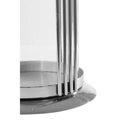 Orsina Astro Large Silver Lantern | Modern Steel and Glass with Leather Handle