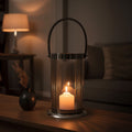 Orsina Astro Large Silver Lantern | Modern Steel and Glass with Leather Handle