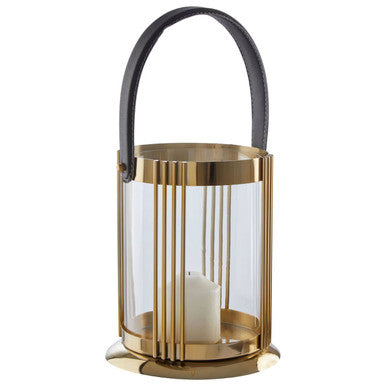 Orsina Astro Small Gold Finish Lantern with Black Leather Handle