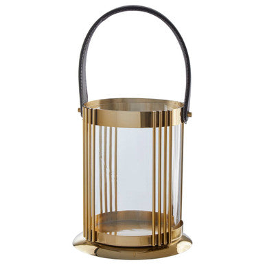 Orsina Astro Small Gold Finish Lantern with Black Leather Handle