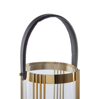 Orsina Astro Small Gold Finish Lantern with Black Leather Handle