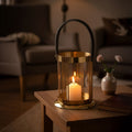 Orsina Astro Small Gold Finish Lantern with Black Leather Handle