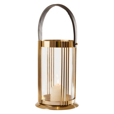 Orsina Astro Large Gold Lantern – Steel and Glass with Leather Handle