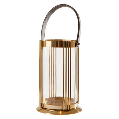 Orsina Astro Large Gold Lantern – Steel and Glass with Leather Handle