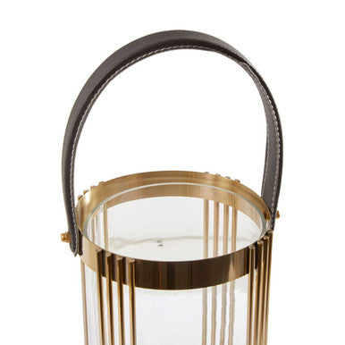 Orsina Astro Large Gold Lantern – Steel and Glass with Leather Handle