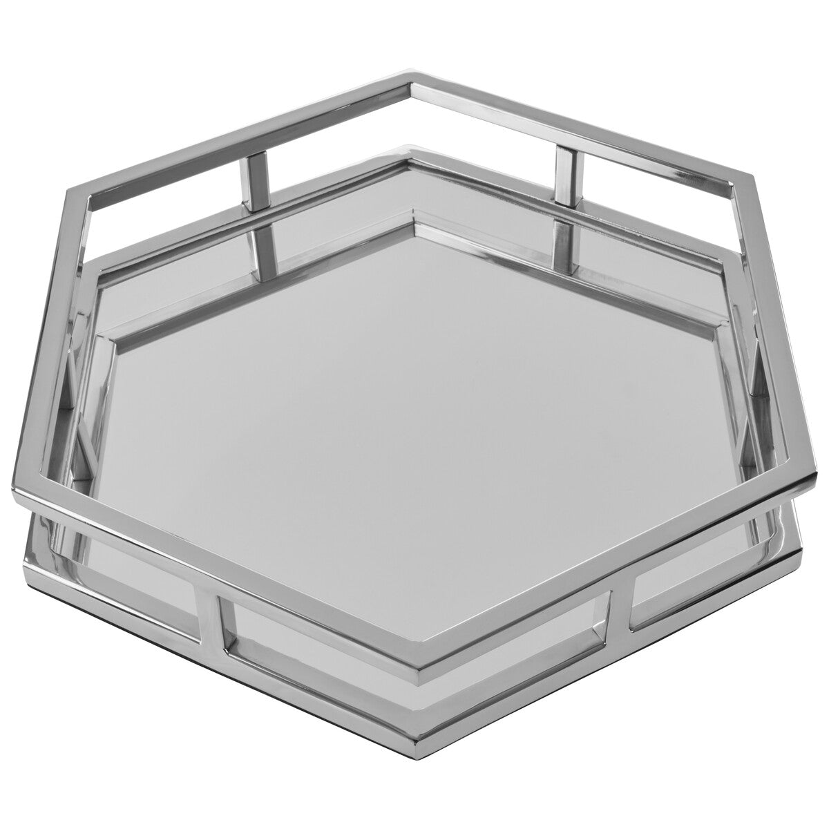 Orsina Herber Hexagonal Mirrored Tray – Silver Stainless Steel