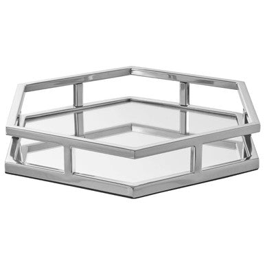 Orsina Herber Hexagonal Mirrored Tray – Silver Stainless Steel