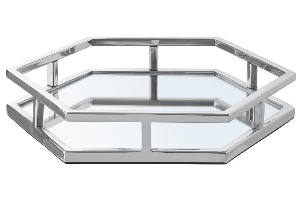 Orsina Herber Hexagonal Mirrored Tray – Silver Stainless Steel
