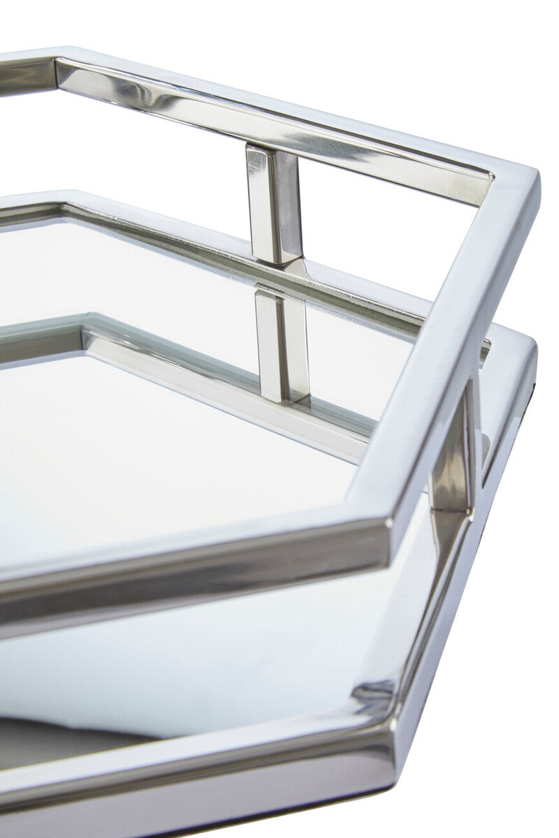 Orsina Herber Hexagonal Mirrored Tray – Silver Stainless Steel