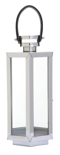 Orsina Herber Small Silver Hexagonal Lantern with Leather Handle