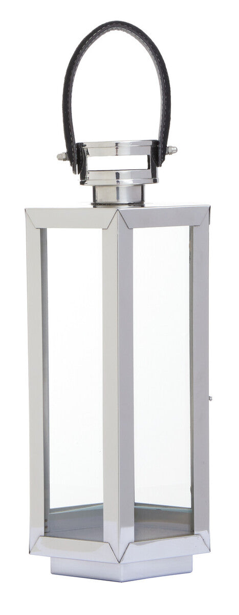 Orsina Herber Small Silver Hexagonal Lantern with Leather Handle