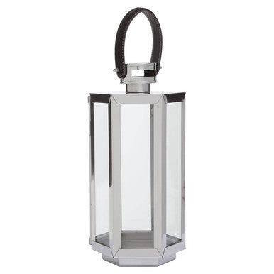 Orsina Herber Small Silver Hexagonal Lantern with Leather Handle