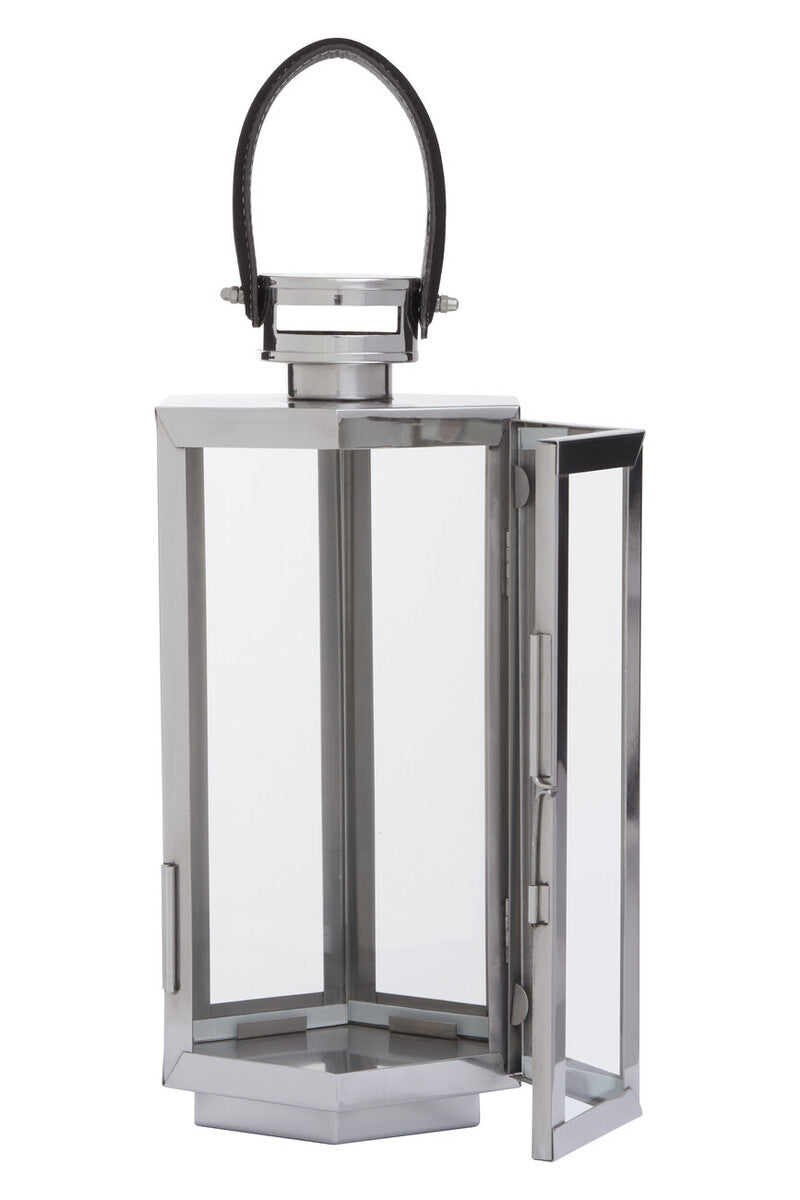 Orsina Herber Small Silver Hexagonal Lantern with Leather Handle