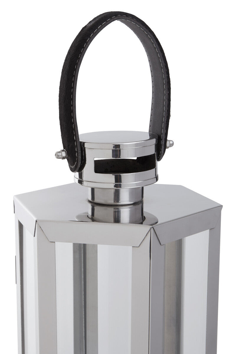 Orsina Herber Small Silver Hexagonal Lantern with Leather Handle
