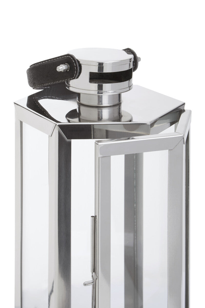 Orsina Herber Small Silver Hexagonal Lantern with Leather Handle