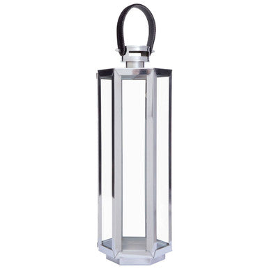 Orsina Herber Silver Hexagonal Lantern with Leather Handle - Medium