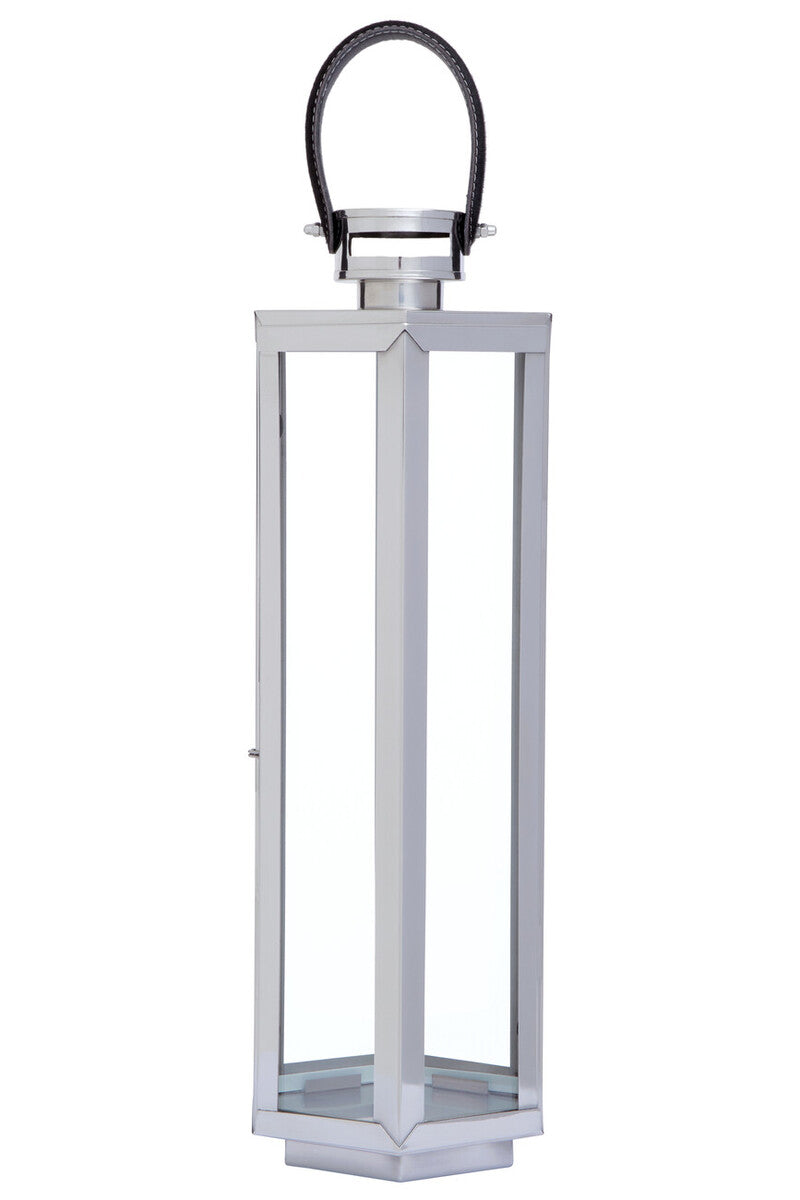 Orsina Herber Silver Hexagonal Lantern with Leather Handle - Medium