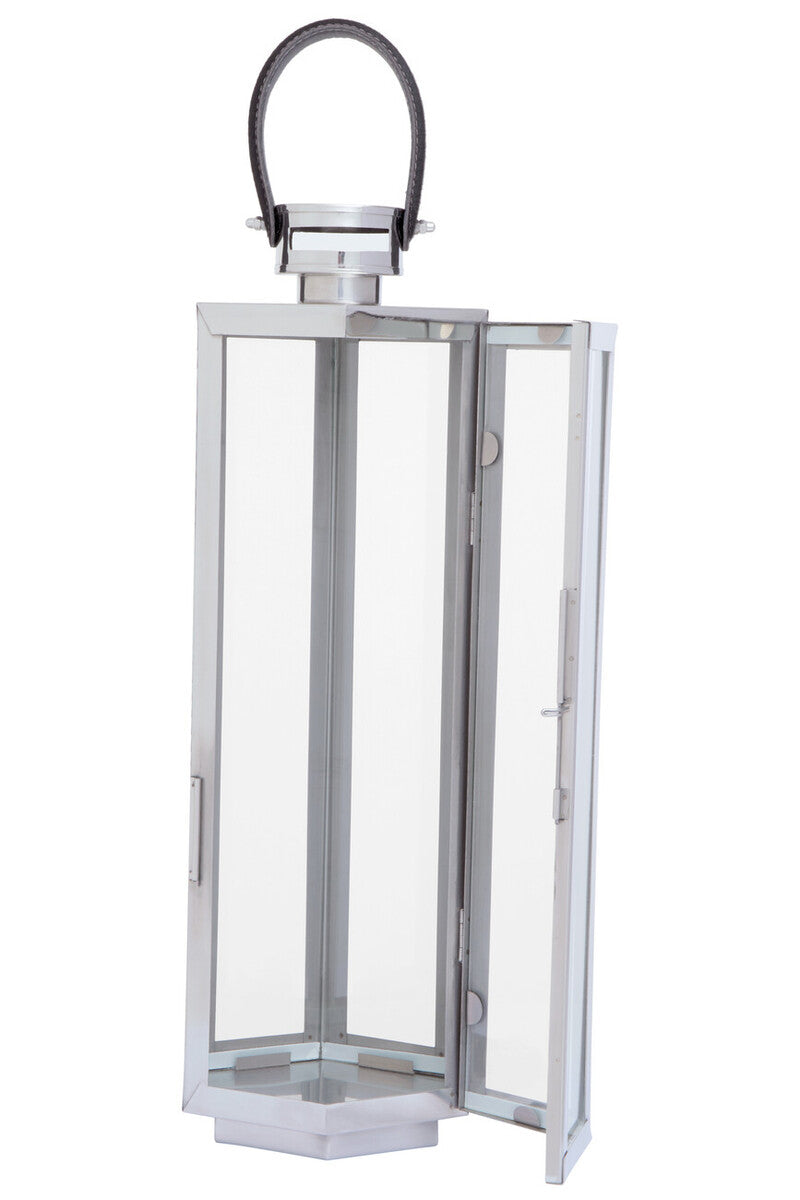 Orsina Herber Silver Hexagonal Lantern with Leather Handle - Medium