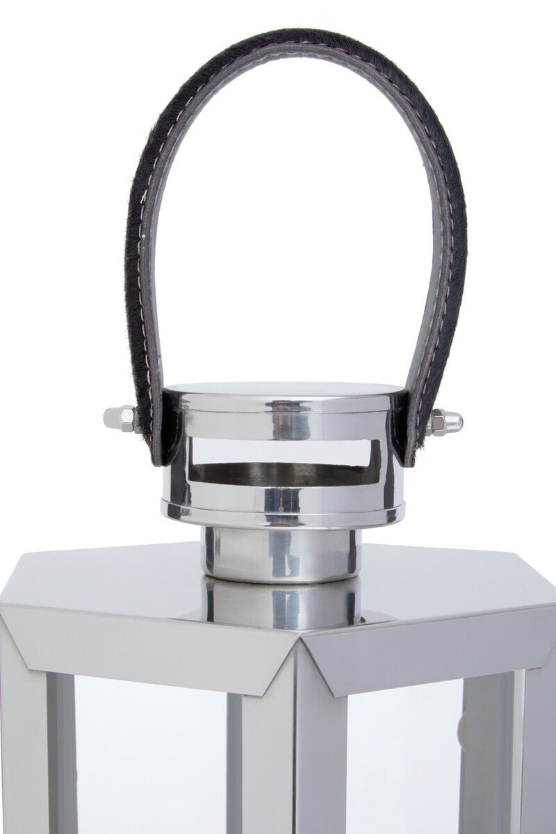 Orsina Herber Silver Hexagonal Lantern with Leather Handle - Medium