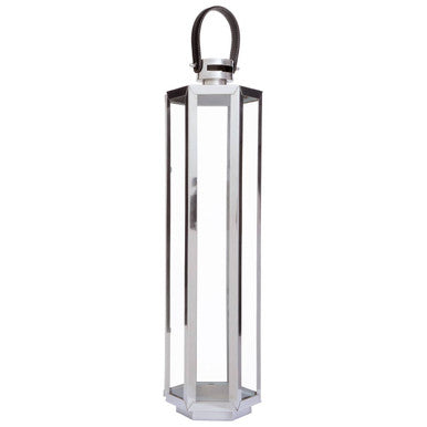 Orsina Herber Large Silver Hexagonal Lantern with Leather Handle