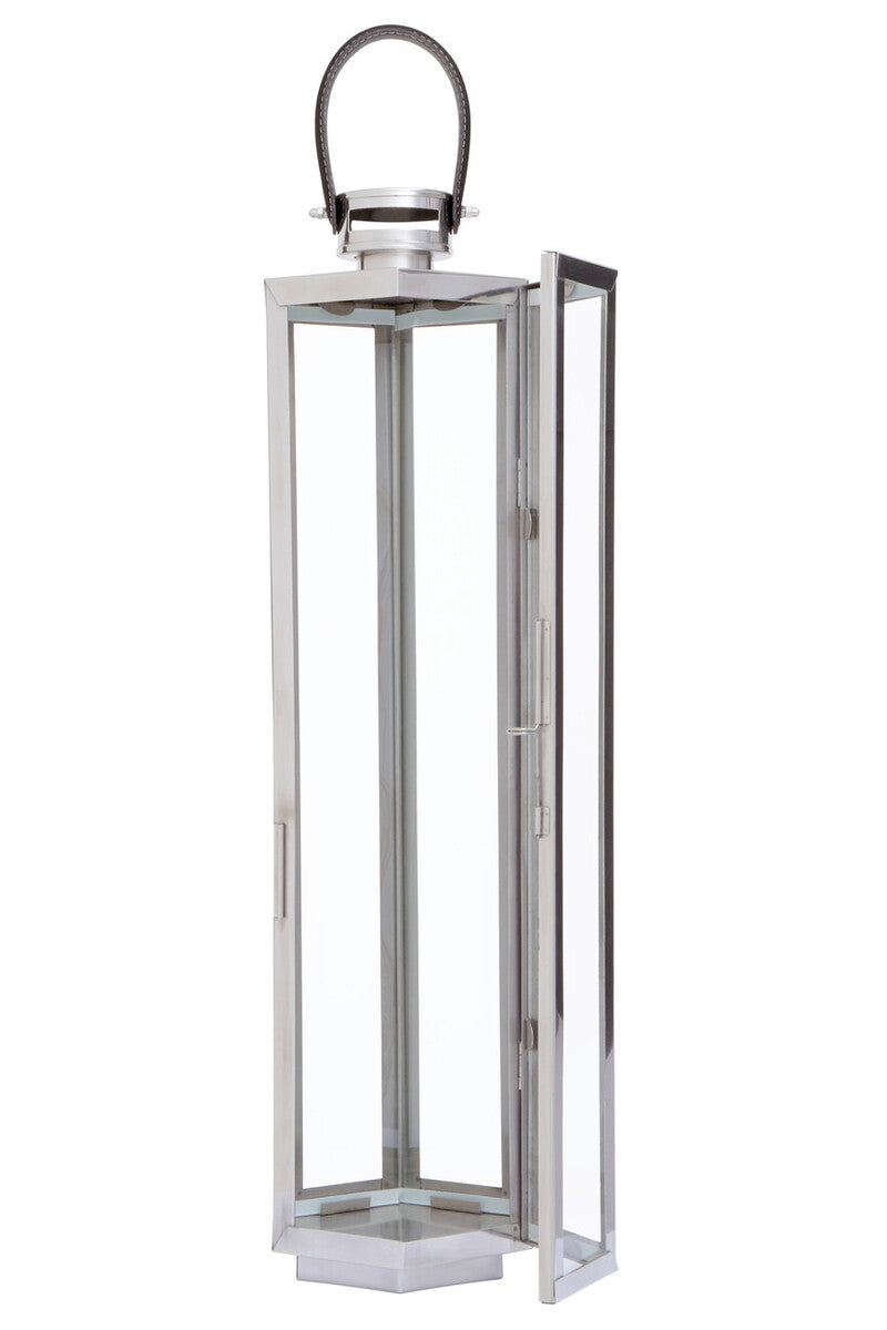 Orsina Herber Large Silver Hexagonal Lantern with Leather Handle