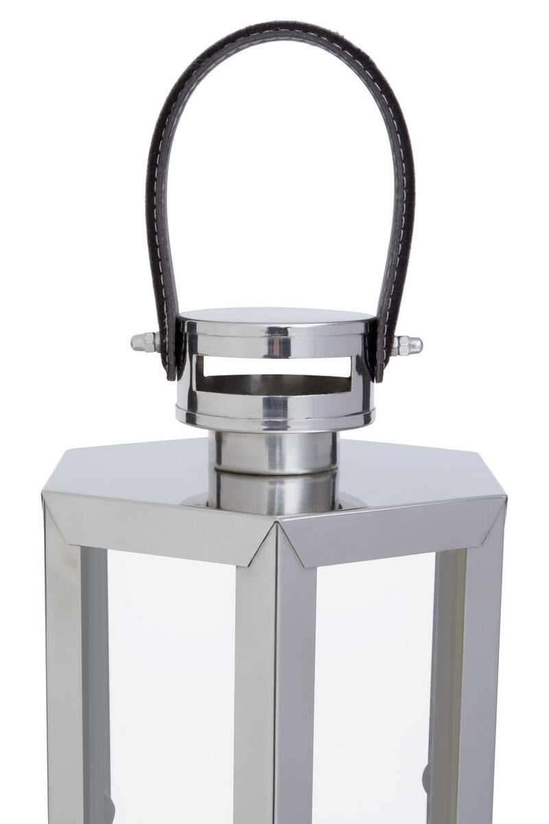 Orsina Herber Large Silver Hexagonal Lantern with Leather Handle