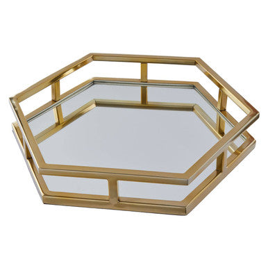 Orsina Hexagonal Gold Mirrored Tray – Stainless Steel Decorative Tray