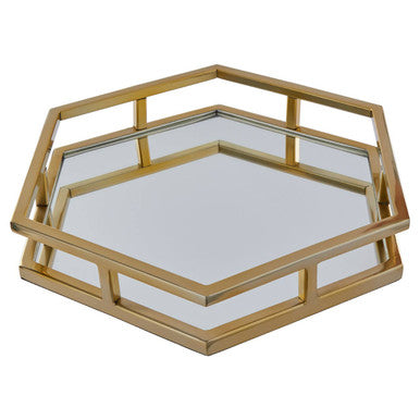Orsina Hexagonal Gold Mirrored Tray – Stainless Steel Decorative Tray