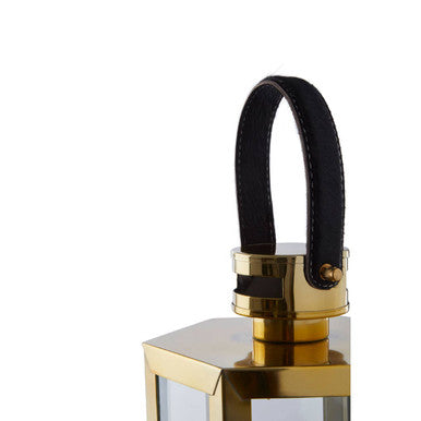 Orsina Herber Gold Lantern – Small Hexagon Glass with Leather Handle