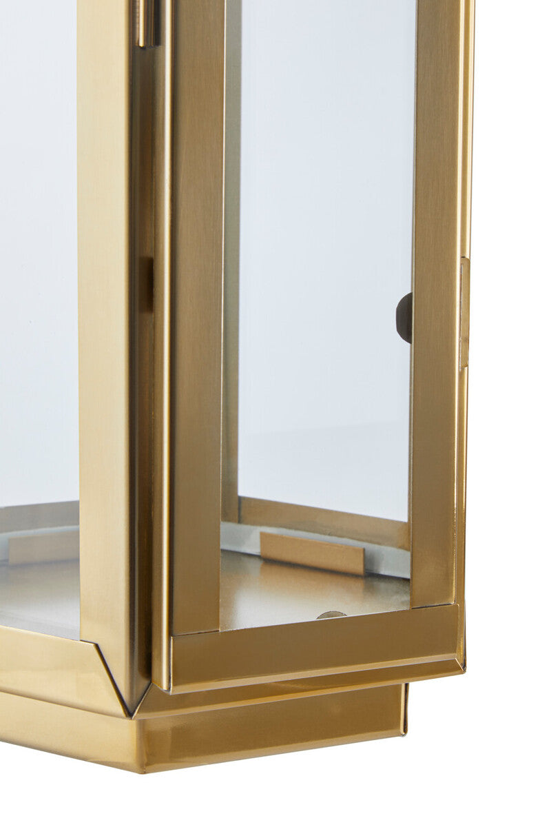 Orsina Gold Finish Lantern with Leather Handle – Medium Glass Pillar