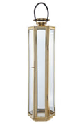Orsina Herber Large Gold Lantern with Leather Handle - Glass & Steel