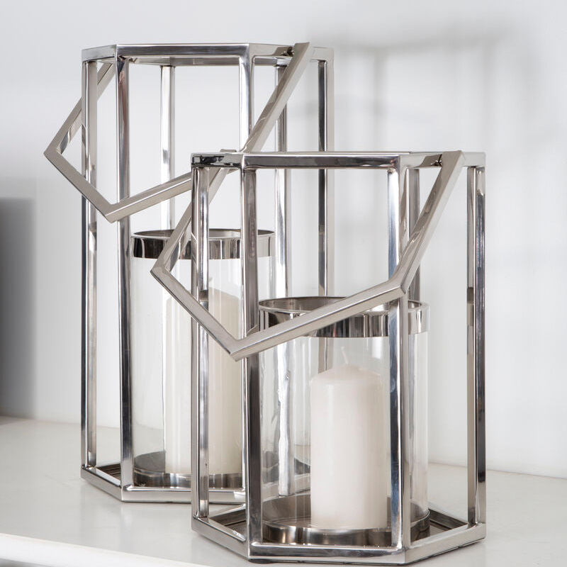 Orsina Herber Small Silver Hexagonal Stainless Steel Candle Lantern