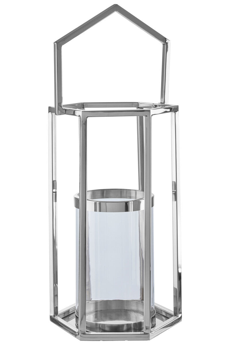 Orsina Herber Large Silver Hexagonal Lantern | Stainless Steel & Glass