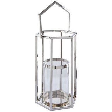 Orsina Herber Large Silver Hexagonal Lantern | Stainless Steel & Glass