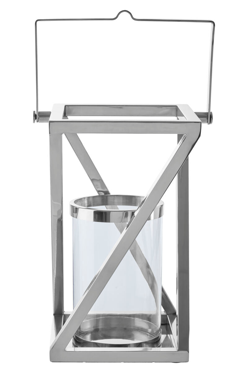Orsina Cruzar Small Silver Criss Cross Lantern – Steel Geometric Decor