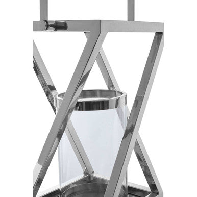 Orsina Cruzar Small Silver Criss Cross Lantern – Steel Geometric Decor