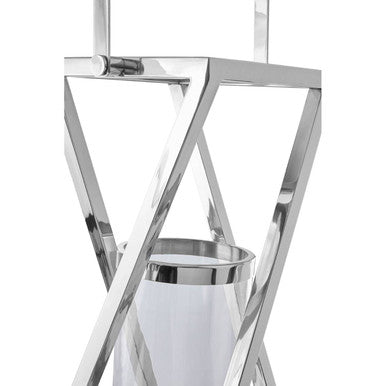 Orsina Cruzar Large Silver Criss Cross Lantern – Steel Candle Holder