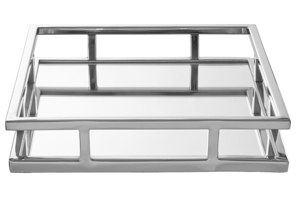Orsina Cruzar Square Mirrored Silver Tray – Modern Steel Serving Decor