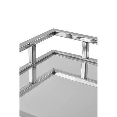 Orsina Cruzar Square Mirrored Silver Tray – Modern Steel Serving Decor
