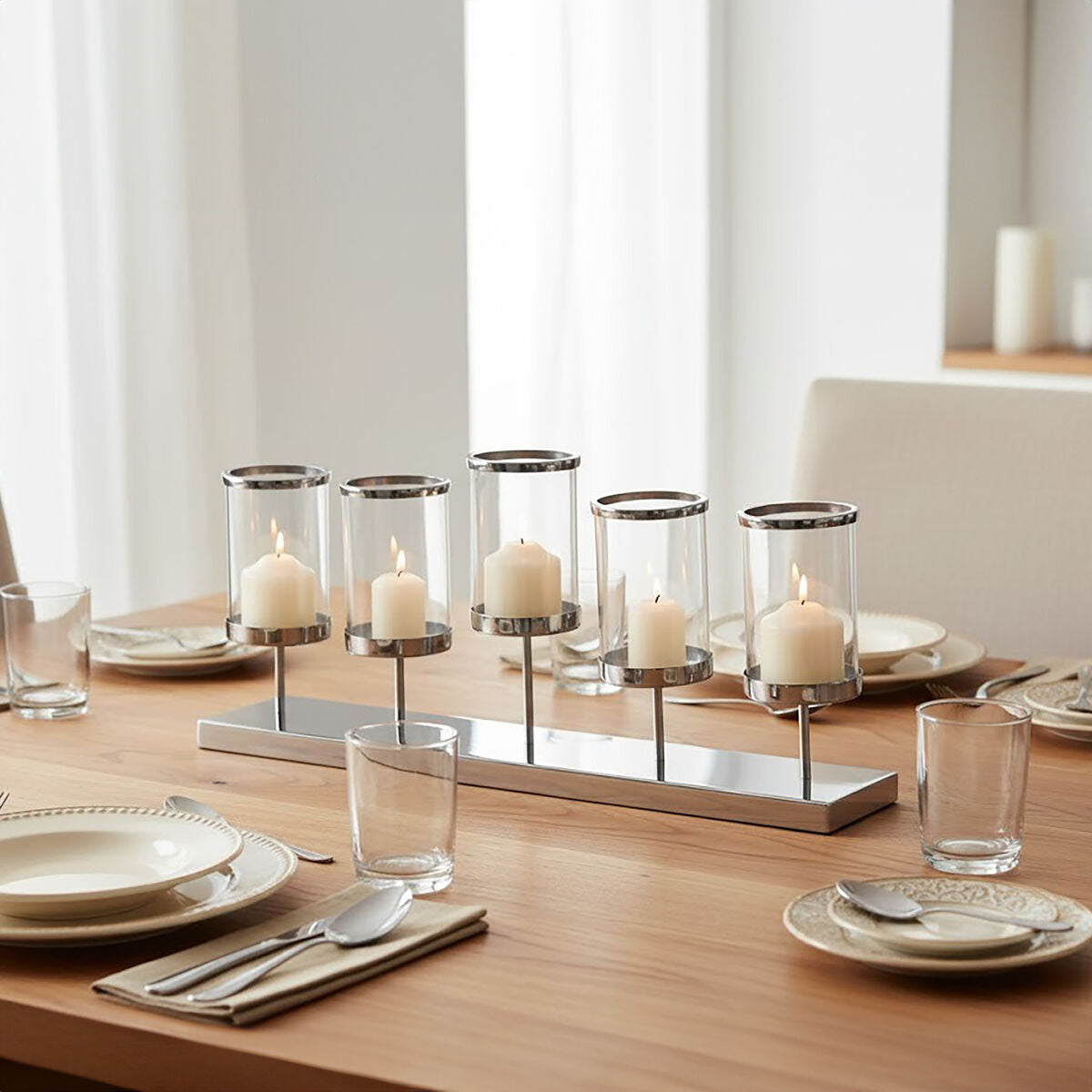 Orsina Kensington Townhouse 5-Light Silver Candle Holder Centerpiece