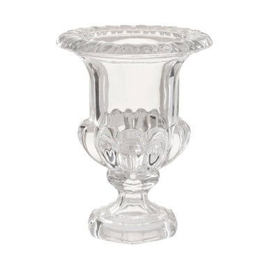 Orsina Savita Clear Glass Footed Vase with Ribbed Rim and Round Base