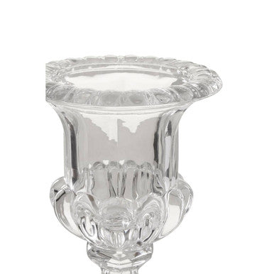 Orsina Savita Clear Glass Footed Vase with Ribbed Rim and Round Base