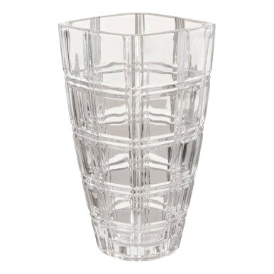 Orsina Savita Clear Glass Vase – Modern Grid Pattern Sculptural Decor